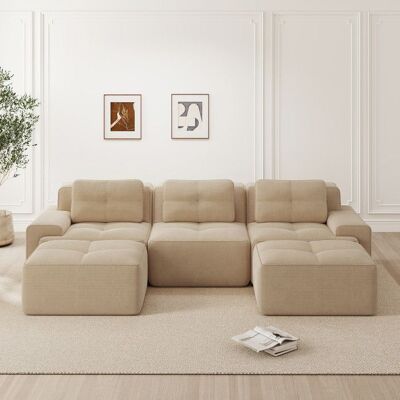 OEM Canapé modulaire en velours côtelé - Forme en U - 293x177x69 cm - Beige - Sans montage - Confort semblable à un nuage Beige - Publicité OEM Canapé modulaire en velours côtelé - Forme en U - 293x177x69 cm - Beige - Sans montage - Confort semblable à un nuage Beige - Publicité