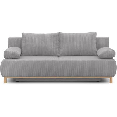 Canapé convertible - 3 places - MIKA - Velours côtelé gris clair - Coffre de rangement - L 192 x H 84 x P 93 cm Gris - Publicité Canapé convertible - 3 places - MIKA - Velours côtelé gris clair - Coffre de rangement - L 192 x H 84 x P 93 cm Gris - Publicité