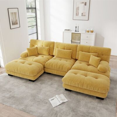 OEM Canapé dangle modulaire - Forme en U - Convertible en canapé-lit - Jaune - Chenille - 313x145x81 cm - Siège profond Jaune - Publicité OEM Canapé dangle modulaire - Forme en U - Convertible en canapé-lit - Jaune - Chenille - 313x145x81 cm - Siège profond Jaune - Publicité