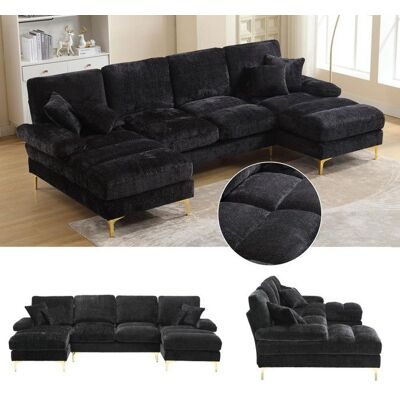 Generic Canapé dangle convertible 4 places 272x136x88cm Canapé avec grands coussins dassise et dossier Tissu velours teddy Noir Noir - Publicité Generic Canapé dangle convertible 4 places 272x136x88cm Canapé avec grands coussins dassise et dossier Tissu velours teddy Noir Noir - Publicité