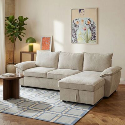 BAÏTA Canapé dangle droit convertible VINEA 4 places tissu chenille tramé beige Beige - Publicité BAÏTA Canapé dangle droit convertible VINEA 4 places tissu chenille tramé beige Beige - Publicité