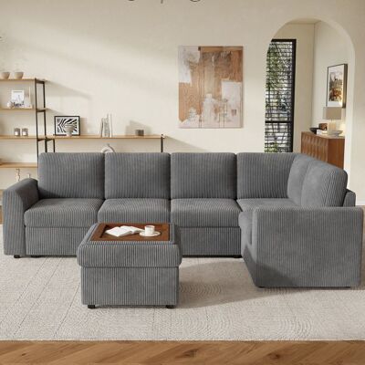 Canapé dangle convertible - MINIMAL - Canapé angle L velours côtelé - Gris - Mousse haute densité - Pouf rangement Gris - Publicité Canapé dangle convertible - MINIMAL - Canapé angle L velours côtelé - Gris - Mousse haute densité - Pouf rangement Gris - Publicité