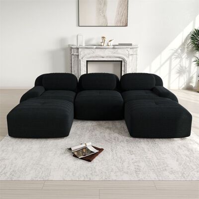 DRIPEX Canapé 3 places dangle modulable - en Velours côtelé - avec 3 oreillers et 2 pouf - 298x178x75cm - Noir Noir - Publicité DRIPEX Canapé 3 places dangle modulable - en Velours côtelé - avec 3 oreillers et 2 pouf - 298x178x75cm - Noir Noir - Publicité