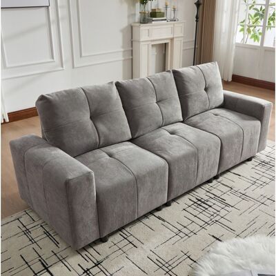 ELVORIN canapé droit convertible 3 places - 213 x 94 x 84 cm - tissu chenille gris assise réglable Gris - Publicité ELVORIN canapé droit convertible 3 places - 213 x 94 x 84 cm - tissu chenille gris assise réglable Gris - Publicité