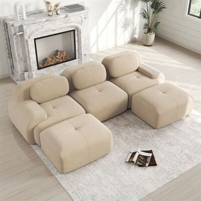 DRIPEX Canapé 3 places en forme de en U modulable - en Velours côtelé - avec 3 oreillers et 2 pouf - 298x178x75cm - Beige Beige - Publicité DRIPEX Canapé 3 places en forme de en U modulable - en Velours côtelé - avec 3 oreillers et 2 pouf - 298x178x75cm - Beige Beige - Publicité