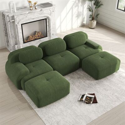 DRIPEX Canapé 3 places dangle modulable-en Velours côtelé - avec 3 oreillers et 2 pouf - 298x178x75cm - Vert Vert - Publicité DRIPEX Canapé 3 places dangle modulable-en Velours côtelé - avec 3 oreillers et 2 pouf - 298x178x75cm - Vert Vert - Publicité