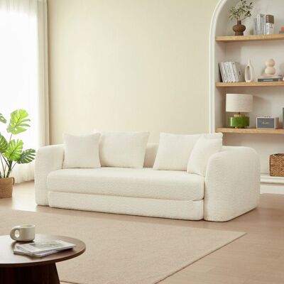 BAÏTA Canapé droit compressé convertible MORPHEO 3 places tissu bouclette beige - Publicité BAÏTA Canapé droit compressé convertible MORPHEO 3 places tissu bouclette beige - Publicité