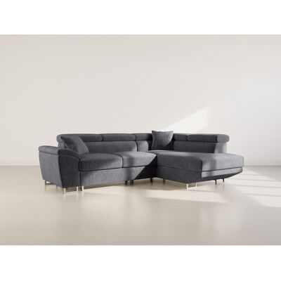 BEST MOBILIER Baoji - Canapé dangle droit 5 places convertible avec têtières et coffre en velours côtelé - Gris Gris - Publicité BEST MOBILIER Baoji - Canapé dangle droit 5 places convertible avec têtières et coffre en velours côtelé - Gris Gris - Publicité