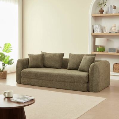 BAÏTA Canapé droit compressé convertible MORPHEO 3 places tissu bouclette vert Vert - Publicité BAÏTA Canapé droit compressé convertible MORPHEO 3 places tissu bouclette vert Vert - Publicité