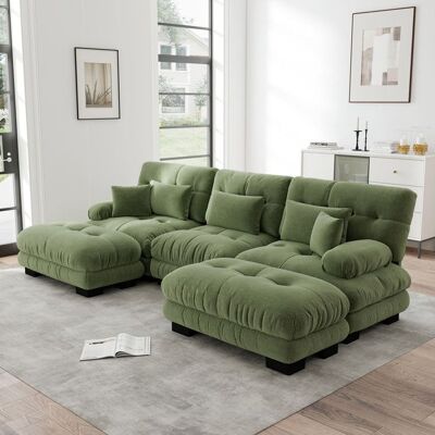OEM Canapé dangle modulaire - Forme en U - Convertible en canapé-lit - Ottoman inclus - Chenille verte - 313x145x81 cm Vert - Publicité OEM Canapé dangle modulaire - Forme en U - Convertible en canapé-lit - Ottoman inclus - Chenille verte - 313x145x81 cm Vert - Publicité