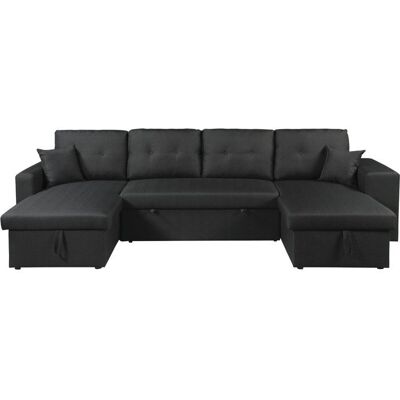 Canapé dangle panoramique convertible en tissu Axel - 4 places - Noir Noir - Publicité Canapé dangle panoramique convertible en tissu Axel - 4 places - Noir Noir - Publicité
