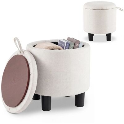 Tabouret 48L COSTWAY avec Espace de Rangement - Couvercle Réversible Amovible en Tissu Lin Charge160 KG Ø38x H42 CM Beige Beige - Publicité Tabouret 48L COSTWAY avec Espace de Rangement - Couvercle Réversible Amovible en Tissu Lin Charge160 KG Ø38x H42 CM Beige Beige - Publicité