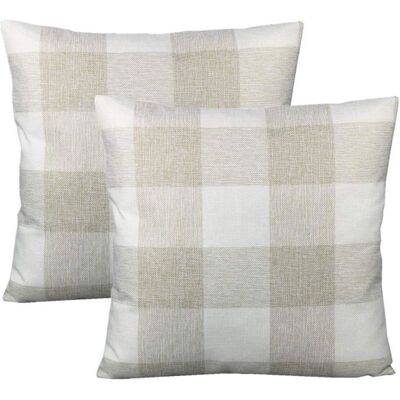 GIGICIAL Housses de coussin - Noname - Lot de 2 - Motif tartan beige et blanc - 50 x 50 cm - Style vintage Beige - Publicité GIGICIAL Housses de coussin - Noname - Lot de 2 - Motif tartan beige et blanc - 50 x 50 cm - Style vintage Beige - Publicité