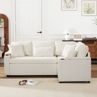 SEYAKANY Canapé dangle convertible 4 places transforme en canapé-lit porte-gobelets ports USBespace de rangement Beige - Publicité SEYAKANY Canapé dangle convertible 4 places transforme en canapé-lit porte-gobelets ports USBespace de rangement Beige - Publicité