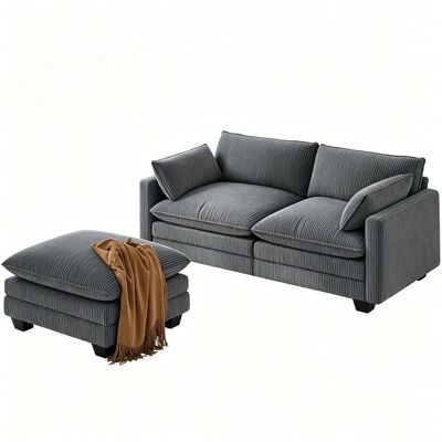 Canapé dangle Convertible - Bealife - 1 Pouf Amovible - 3 Places - 2 Coussins - Droit - Velours Côtelé Gris - Scandinave Gris - Publicité Canapé dangle Convertible - Bealife - 1 Pouf Amovible - 3 Places - 2 Coussins - Droit - Velours Côtelé Gris - Scandinave Gris - Publicité