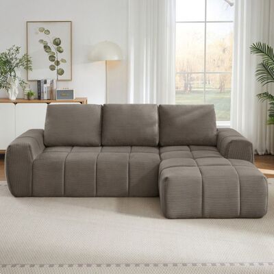 VEPSSDER Canapé dangle en L motif blocs velours côtelé canapé 3 places en tissu avec coussins amovibles aucun assemblage taupe - RHF Gris - Publicité VEPSSDER Canapé dangle en L motif blocs velours côtelé canapé 3 places en tissu avec coussins amovibles aucun assemblage taupe - RHF Gris - Publicité