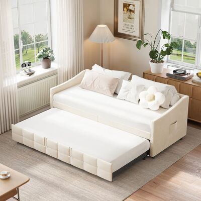 Canapé Lit Convertible 90/180x200 cm ADWOLT Sofa Bed en velours Crème Matelas non inclus Beige - Publicité Canapé Lit Convertible 90/180x200 cm ADWOLT Sofa Bed en velours Crème Matelas non inclus Beige - Publicité