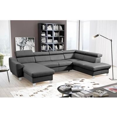 MOBILIER PRIVE Canapé panoramique dangle convertible - cuir italien luxe - 7/8 places - Gris foncé -Méridienne à gauche (vu de face) – ASTON Gris - Publicité MOBILIER PRIVE Canapé panoramique dangle convertible - cuir italien luxe - 7/8 places - Gris foncé -Méridienne à gauche (vu de face) – ASTON Gris - Publicité