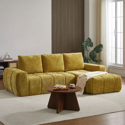 BAÏTA Canapé dangle droit AUREA compressé tissu jaune moutarde 4 places Jaune - Publicité BAÏTA Canapé dangle droit AUREA compressé tissu jaune moutarde 4 places Jaune - Publicité