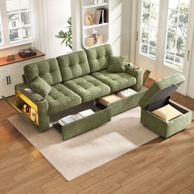 VILUXE Canapé 3 places 1945x133x83 cm 2 tiroirs et pouf coffre USB-C LED porte-gobelets salon chenilleverte Noir - Publicité VILUXE Canapé 3 places 1945x133x83 cm 2 tiroirs et pouf coffre USB-C LED porte-gobelets salon chenilleverte Noir - Publicité