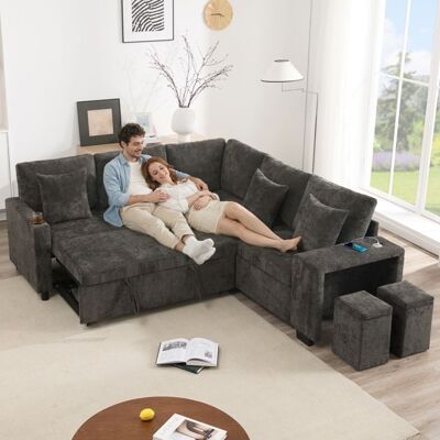 OEM Canapé convertible 5 places dangle modulaire avec couchage avec rangement USB et USB-C 220 x 205 x 86 5 cm Gris - Publicité OEM Canapé convertible 5 places dangle modulaire avec couchage avec rangement USB et USB-C 220 x 205 x 86 5 cm Gris - Publicité