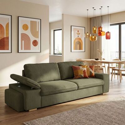 CASAPY ALYA Canapé droit reversible convertible Vert KAKI (velours côtelé ) - Taille S - 3+1 places - 254 x 91 x 83 cm Vert - Publicité CASAPY ALYA Canapé droit reversible convertible Vert KAKI (velours côtelé ) - Taille S - 3+1 places - 254 x 91 x 83 cm Vert - Publicité