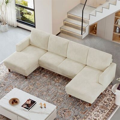 Nalookamic Canapé 4/5 places dangle en forme de UCanapé Scandinave en velours côtelé pour salon269*140*86cmBeige Beige - Publicité Nalookamic Canapé 4/5 places dangle en forme de UCanapé Scandinave en velours côtelé pour salon269*140*86cmBeige Beige - Publicité