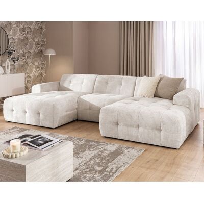 BEST MOBILIER Diane - Canapé panoramique en U 6 places en velours texturé - Beige Beige - Publicité BEST MOBILIER Diane - Canapé panoramique en U 6 places en velours texturé - Beige Beige - Publicité
