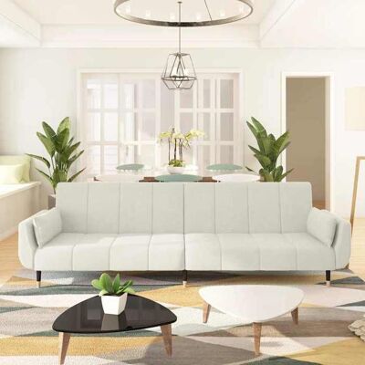 VIDAXL SOFA convertible - Canapé de Séjour - 2 places - avec deux oreillers Crème Velours - Sofa lit 0_630451 - Publicité VIDAXL SOFA convertible - Canapé de Séjour - 2 places - avec deux oreillers Crème Velours - Sofa lit 0_630451 - Publicité