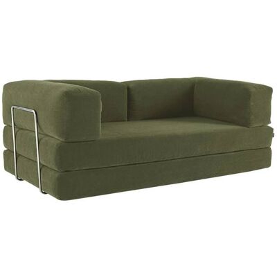 SWEEEK Canapé vintage convertible 3 places en velours côtelé kaki et armatures chromées L 200 x P 100 x H 72cm - Seventies Vert - Publicité SWEEEK Canapé vintage convertible 3 places en velours côtelé kaki et armatures chromées L 200 x P 100 x H 72cm - Seventies Vert - Publicité
