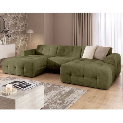 BEST MOBILIER Diane - Canapé panoramique en U 6 places en velours texturé - Vert Kaki Vert - Publicité BEST MOBILIER Diane - Canapé panoramique en U 6 places en velours texturé - Vert Kaki Vert - Publicité