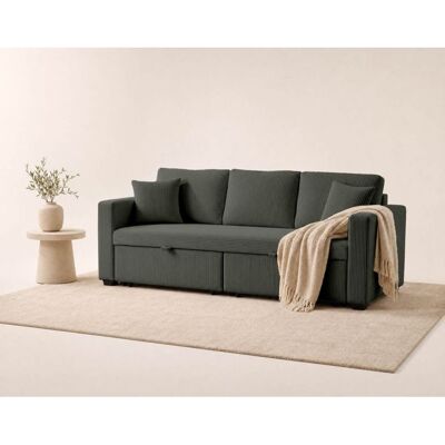 BEST MOBILIER Cyrus - Canapé droit 3 places convertible en velours côtelé - Vert Vert - Publicité BEST MOBILIER Cyrus - Canapé droit 3 places convertible en velours côtelé - Vert Vert - Publicité