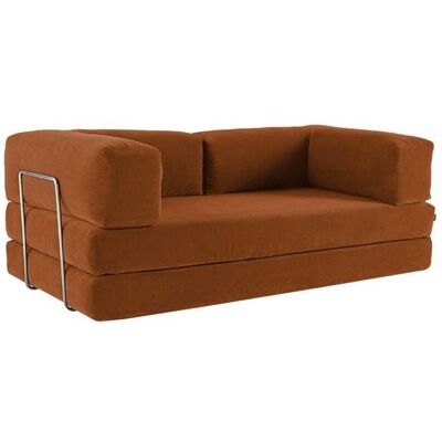 SWEEEK Canapé vintage convertible 3 places en velours côtelé terracotta et armatures chromées L 200 x P 100 x H 72cm - Seventies Rouge - Publicité SWEEEK Canapé vintage convertible 3 places en velours côtelé terracotta et armatures chromées L 200 x P 100 x H 72cm - Seventies Rouge - Publicité