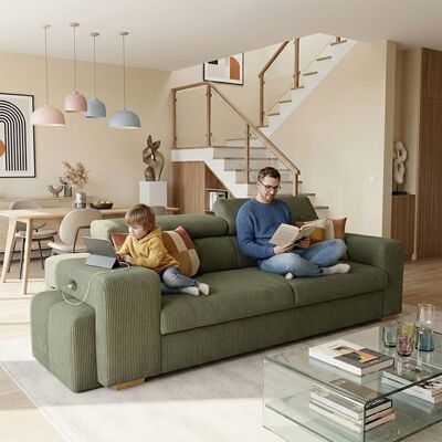 CASAPY SIRIUS canapé droit reversible convertible Vert KAKI (velours côtelé ) - Taille S - 3+1 places - 251 x 100 x 96 cm Vert - Publicité CASAPY SIRIUS canapé droit reversible convertible Vert KAKI (velours côtelé ) - Taille S - 3+1 places - 251 x 100 x 96 cm Vert - Publicité