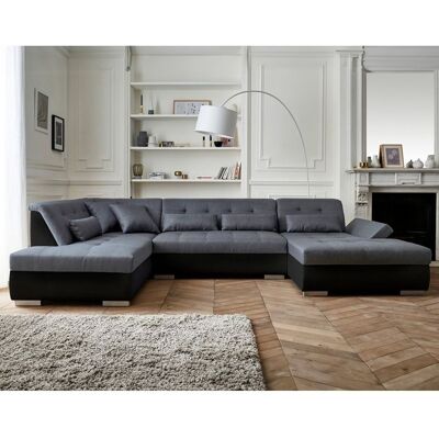 BEST MOBILIER Vermont - canapé panoramique dangle gauche - 7 places - XXL - Noir / Gris Noir - Publicité BEST MOBILIER Vermont - canapé panoramique dangle gauche - 7 places - XXL - Noir / Gris Noir - Publicité