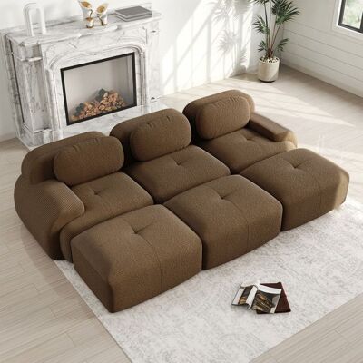 OEM Canapé modulaire 3 places - 3 poufs inclus - Velours côtelé - 298x178x75 cm - Marron - Sans cadre Marron - Publicité OEM Canapé modulaire 3 places - 3 poufs inclus - Velours côtelé - 298x178x75 cm - Marron - Sans cadre Marron - Publicité