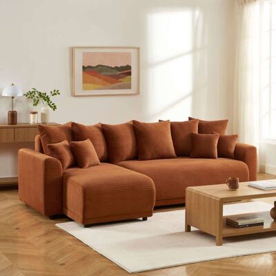BAÏTA Canapé dangle convertible et réversible 4 places SOLINE velours côtelé terracotta - Publicité BAÏTA Canapé dangle convertible et réversible 4 places SOLINE velours côtelé terracotta - Publicité