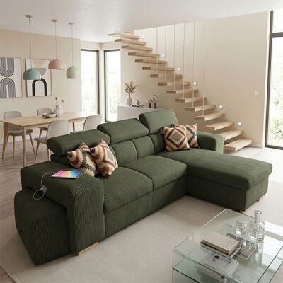 CASAPY SIRIUS Canapé dangle reversible convertible Vert KAKI (velours côtelé ) - Taille M - 4+1 places - 251 x 165 x 94 cm Vert - Publicité CASAPY SIRIUS Canapé dangle reversible convertible Vert KAKI (velours côtelé ) - Taille M - 4+1 places - 251 x 165 x 94 cm Vert - Publicité