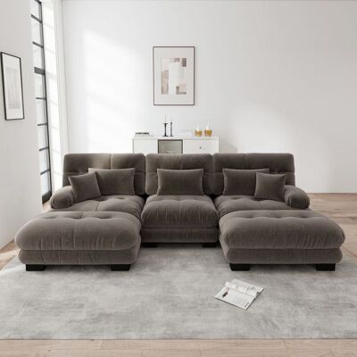OEM Canapé dangle modulaire - Forme en U - Convertible en canapé-lit - Chenille marron - 313x145x81 cm - 121.7 kg Marron - Publicité OEM Canapé dangle modulaire - Forme en U - Convertible en canapé-lit - Chenille marron - 313x145x81 cm - 121.7 kg Marron - Publicité