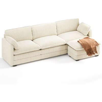 Canapé dangle Convertible - Bealife - 1 Pouf Amovible - 4 Places - 2 Coussins - Droit - Velours Côtelé Beige - Scandinave Beige - Publicité Canapé dangle Convertible - Bealife - 1 Pouf Amovible - 4 Places - 2 Coussins - Droit - Velours Côtelé Beige - Scandinave Beige - Publicité