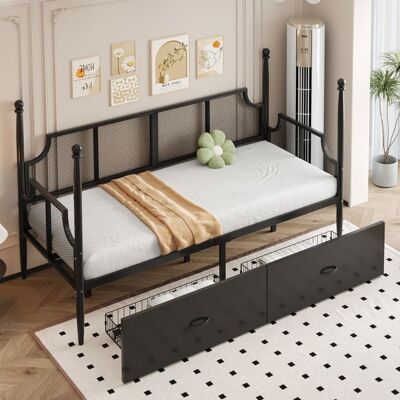 GUYFOSTER Sofa en fer 90*200 appui à dos et appui-bras en réseau au style vintage entouré de hauts appuis à colonnes cadre métallique ave Noir - Publicité GUYFOSTER Sofa en fer 90*200 appui à dos et appui-bras en réseau au style vintage entouré de hauts appuis à colonnes cadre métallique ave Noir - Publicité