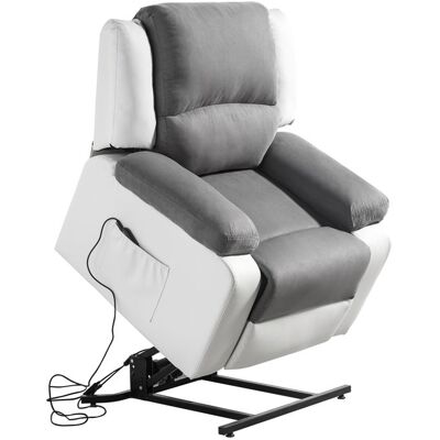 Fauteuil de Relaxation Releveur électrique 1 place Microfibre / Simili LEO - Blanc et gris - L88 x 93 x 96cm - LOUNGITUDE Gris - Publicité Fauteuil de Relaxation Releveur électrique 1 place Microfibre / Simili LEO - Blanc et gris - L88 x 93 x 96cm - LOUNGITUDE Gris - Publicité