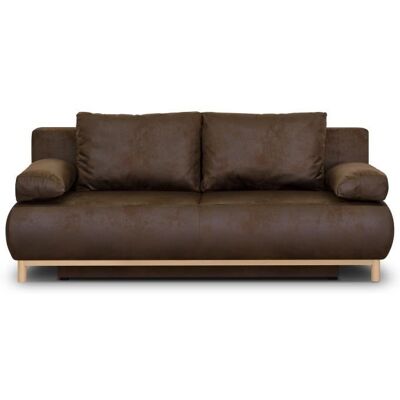 Canapé convertible - 3 places - MIKA - Tissu vintage simili cuir - Coffre de rangement - 192 x 84 x 93 cm Marron - Publicité Canapé convertible - 3 places - MIKA - Tissu vintage simili cuir - Coffre de rangement - 192 x 84 x 93 cm Marron - Publicité