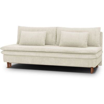 Canapé convertible - 3 places - MASSA - Tissu velours côtelé beige - Pieds bois massif - L 195 x H 82 x P 86 cm Vert - Publicité Canapé convertible - 3 places - MASSA - Tissu velours côtelé beige - Pieds bois massif - L 195 x H 82 x P 86 cm Vert - Publicité