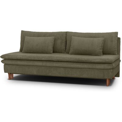 Canapé convertible - 3 places - MASSA - Tissu velours côtelé vert kaki - Pieds bois massif - L 195 x H 82 x P 86 cm Beige - Publicité Canapé convertible - 3 places - MASSA - Tissu velours côtelé vert kaki - Pieds bois massif - L 195 x H 82 x P 86 cm Beige - Publicité