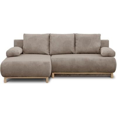 Canapé dangle gauche convertible - 3 places - MIKA - Tissu velours côtelé taupe - Coffre de rangement - 192 x 84 x 93 cm Marron - Publicité Canapé dangle gauche convertible - 3 places - MIKA - Tissu velours côtelé taupe - Coffre de rangement - 192 x 84 x 93 cm Marron - Publicité