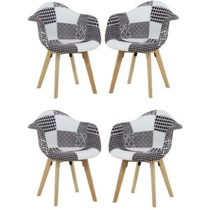 LIFE INTERIORS Lot de 4 chaises en tissu patchwork noir et blanc avec pieds et accoudoirs en bois Noir - Publicité LIFE INTERIORS Lot de 4 chaises en tissu patchwork noir et blanc avec pieds et accoudoirs en bois Noir - Publicité