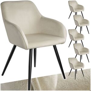 Chaises - TECTAKE - Lot de 6 fauteuils de salle à manger MARYLIN en velours avec pieds en acier noir - Crème/Noir Beige - Publicité Chaises - TECTAKE - Lot de 6 fauteuils de salle à manger MARYLIN en velours avec pieds en acier noir - Crème/Noir Beige - Publicité