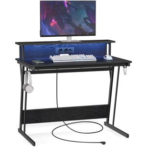 Bureau - VASAGLE - Noir Boisé - LED - Multiprise - 2 Ordinateurs - Chambre - 60 x 100 x 76 cm Noir - Publicité Bureau - VASAGLE - Noir Boisé - LED - Multiprise - 2 Ordinateurs - Chambre - 60 x 100 x 76 cm Noir - Publicité