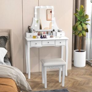 COSTWAY Ensemble 2 en 1 Coiffeuse et Tabouret Lumières à Luminosité Réglable Miroir 3 Couleurs 5 Tiroirs Dessus Détachable Blanc - Publicité COSTWAY Ensemble 2 en 1 Coiffeuse et Tabouret Lumières à Luminosité Réglable Miroir 3 Couleurs 5 Tiroirs Dessus Détachable Blanc - Publicité
